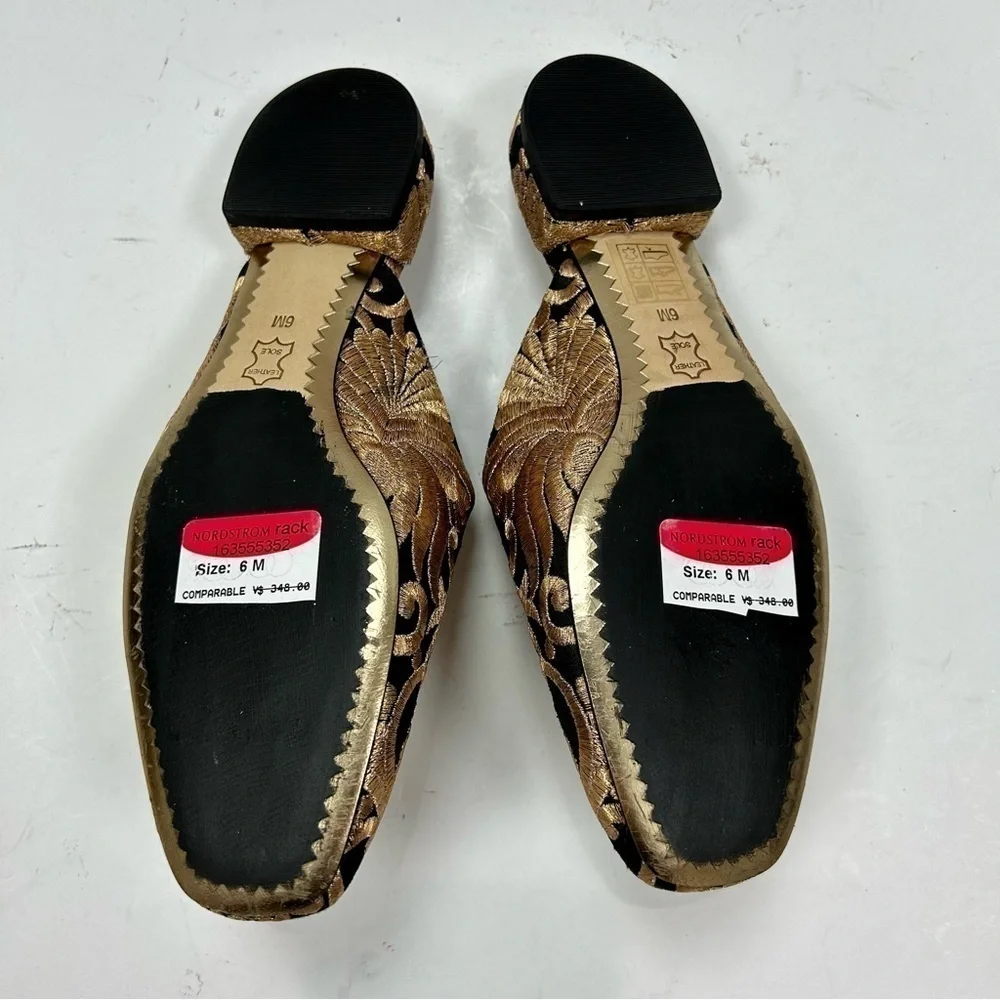 Tory Burch Carlotta Naya Brocade Embroidered Mules Gold Size 6